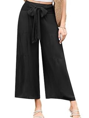 Aritzia Wilfred High Waist Cropped Wide-Leg Pants with Tie Waist - Black
